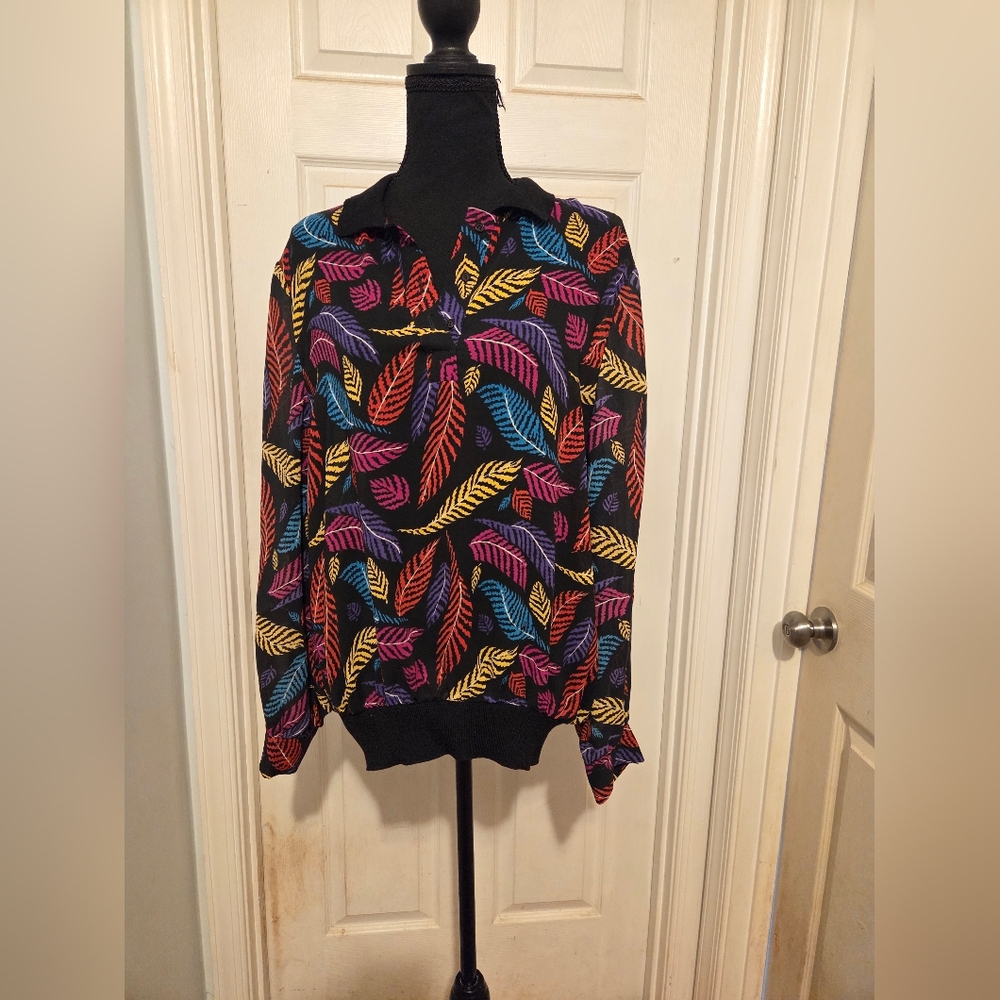 Colorful Leaf Print Women's Blouse